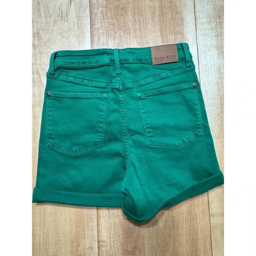 Judy Blue Green High Rise‎ Cuffed Denim Shorts Womens Size Large